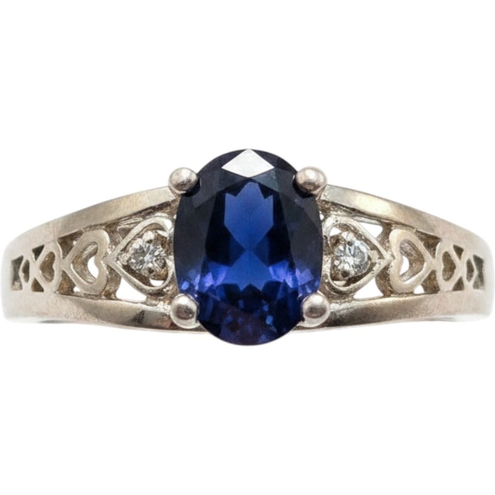 Sterling Silver 925 Blue Sapphire Oval Heart Filigree Ring Size 8.5